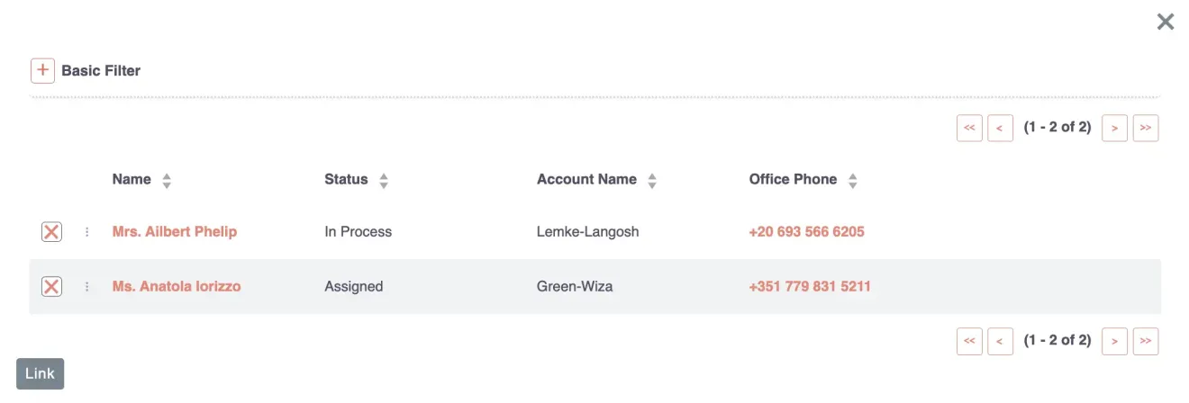 suitecrm target list link basic filter search and link