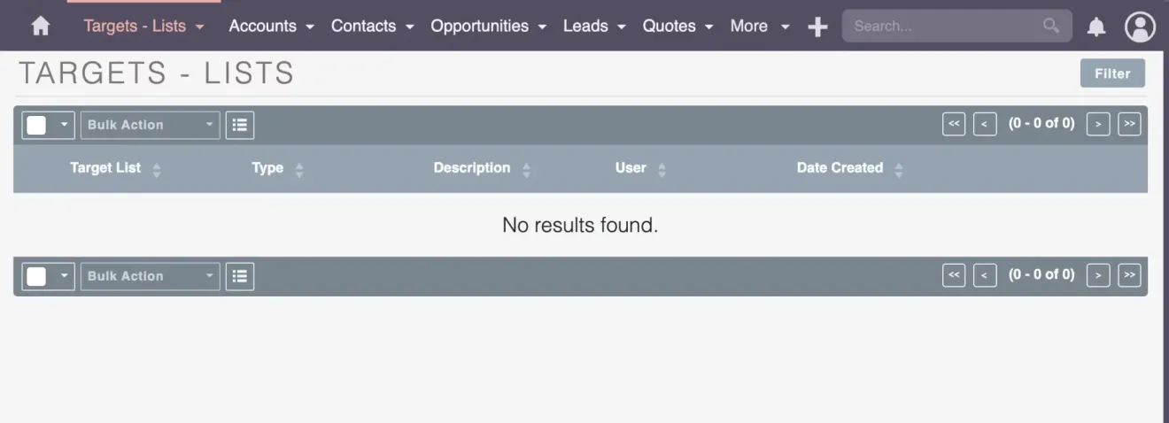 suitecrm targets lists module