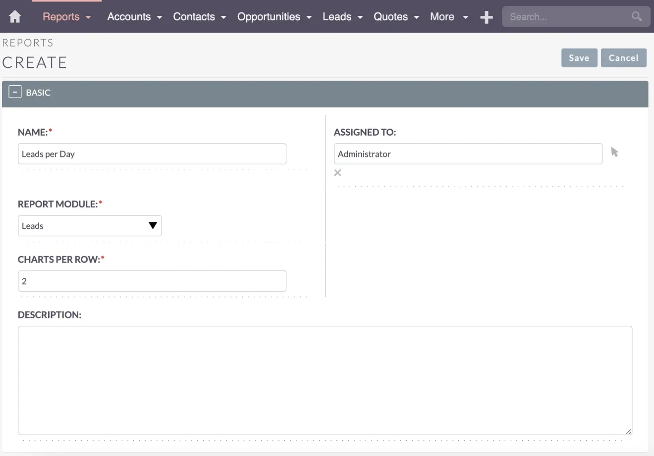 suitecrm visualize data create new report