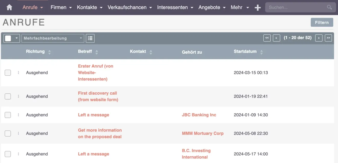suitecrm workflow test anrufe