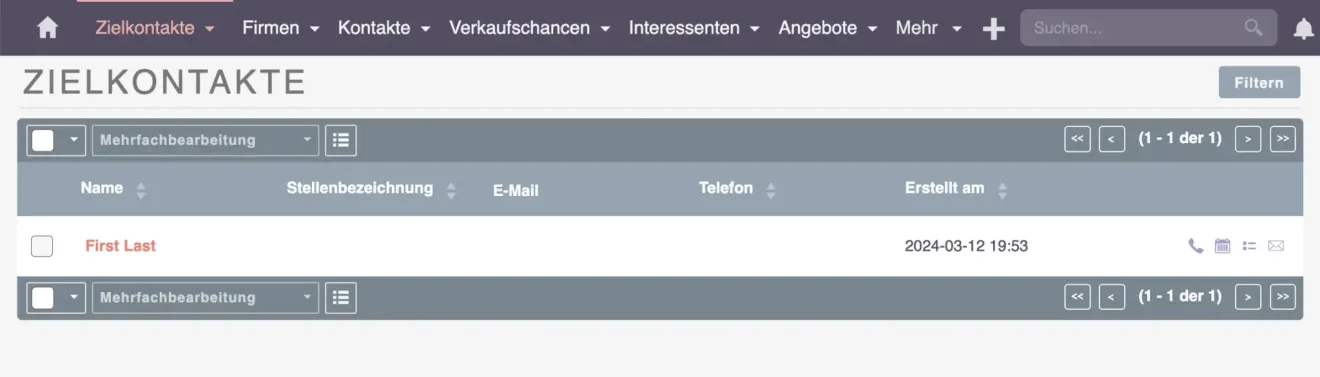 suitecrm zielkontakte ubersicht mit neuen daten