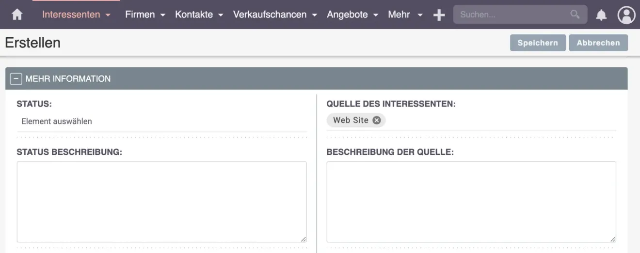 testen und bereitstellen vom suitecrm arbeitsablauf quelle des interessenten
