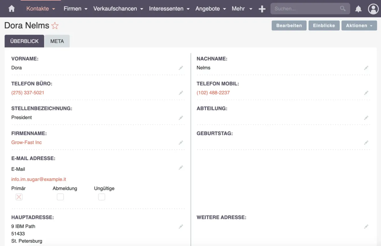 Übersicht über SuiteCRM Kontakte