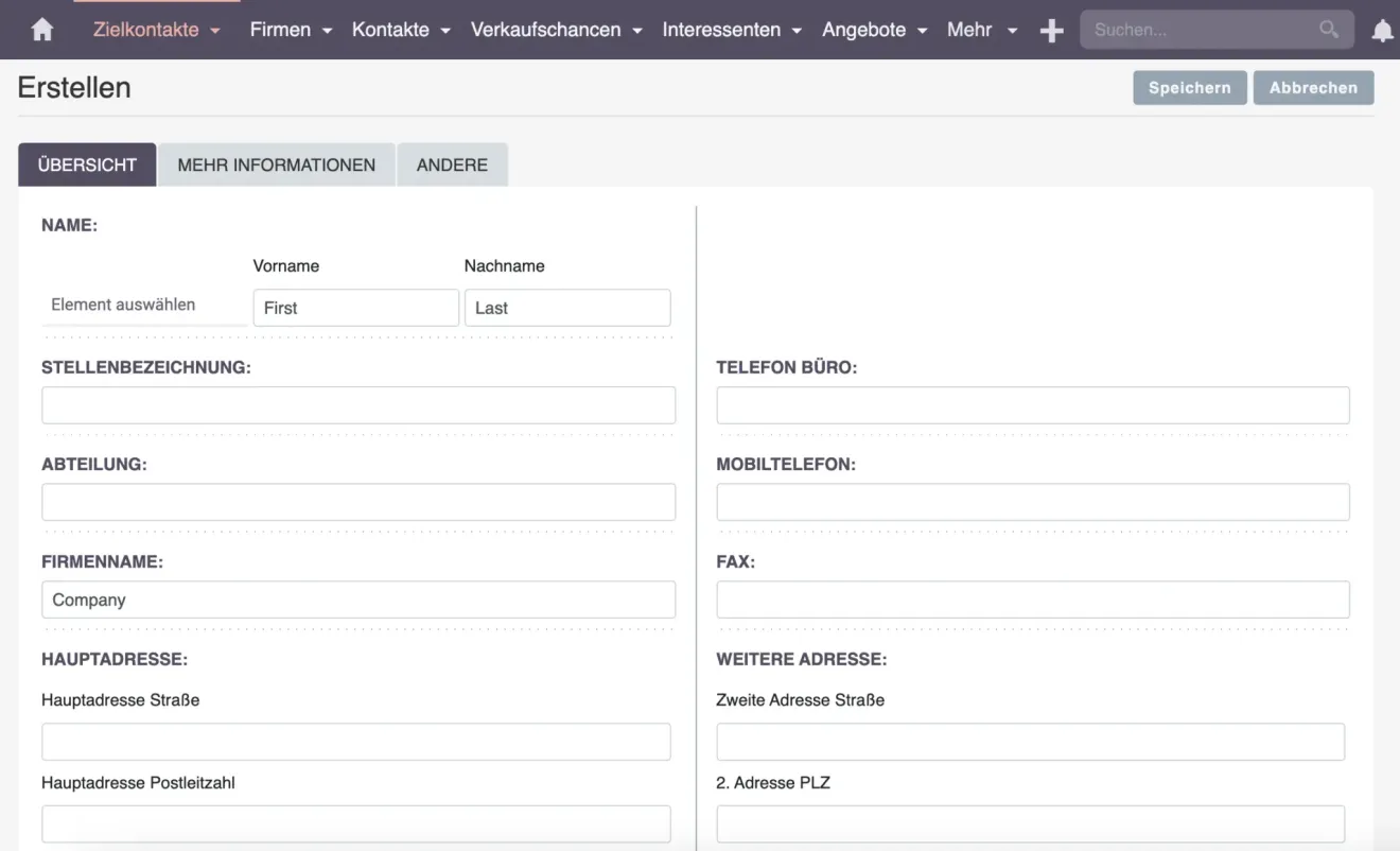 zielkontakt erstellen suitecrm